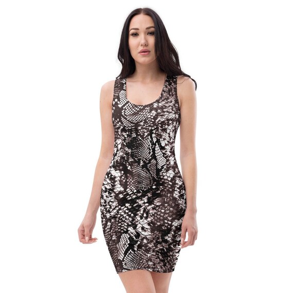 Black & Brown Snake Print Abstract Bodycon Fitted Party Dress - Etsy UK