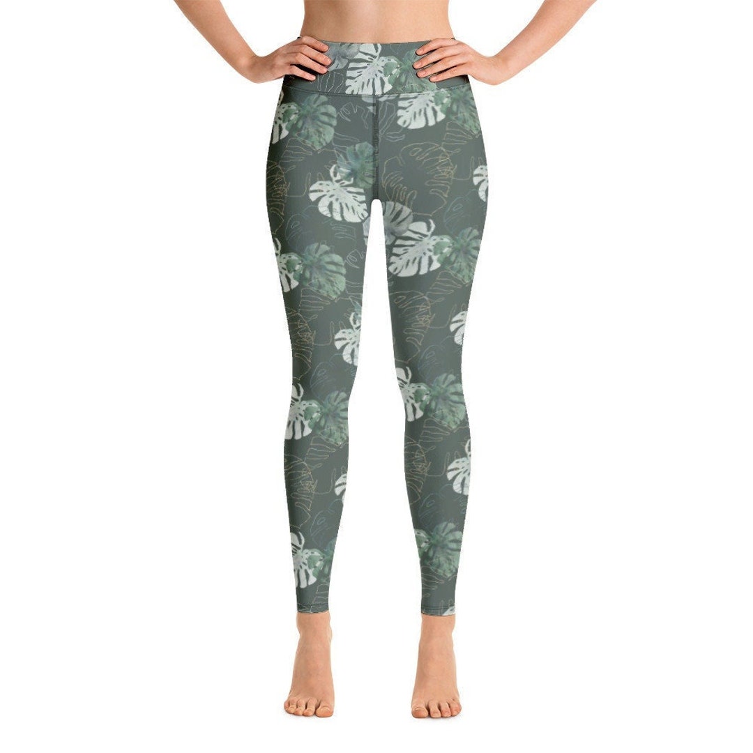 Green Tropical Leaf Yoga Workout Pants Leggings Meditation - Etsy