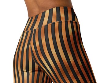 Halloween Orange & Black Stripped Yoga Workout Pants Leggings