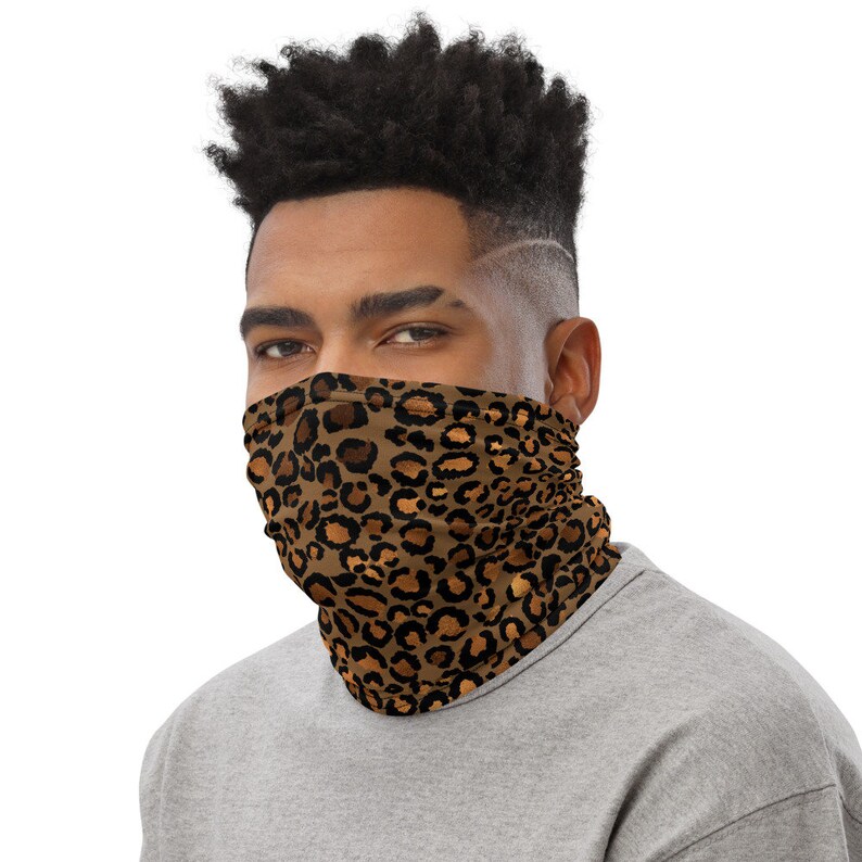 Golden Leopard Print Wildlife Neck Gaiter Scarf Face Shield Breathable Reusable