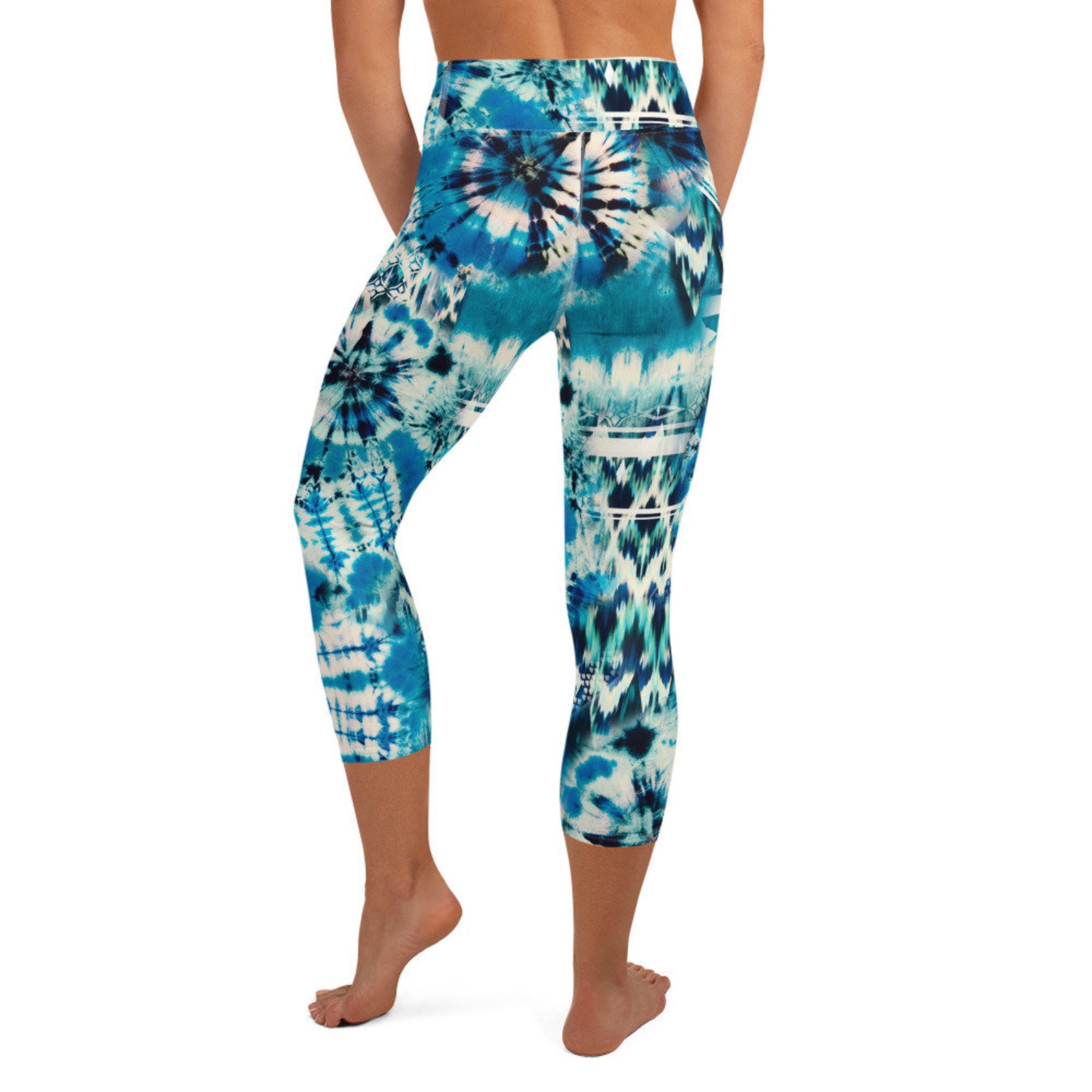 Blue Tie Dye Yoga Capri Leggings | Etsy