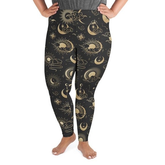 Cosmic Bliss: Sun, Moon, and Stars Yoga Leggings Plus Size Perfect