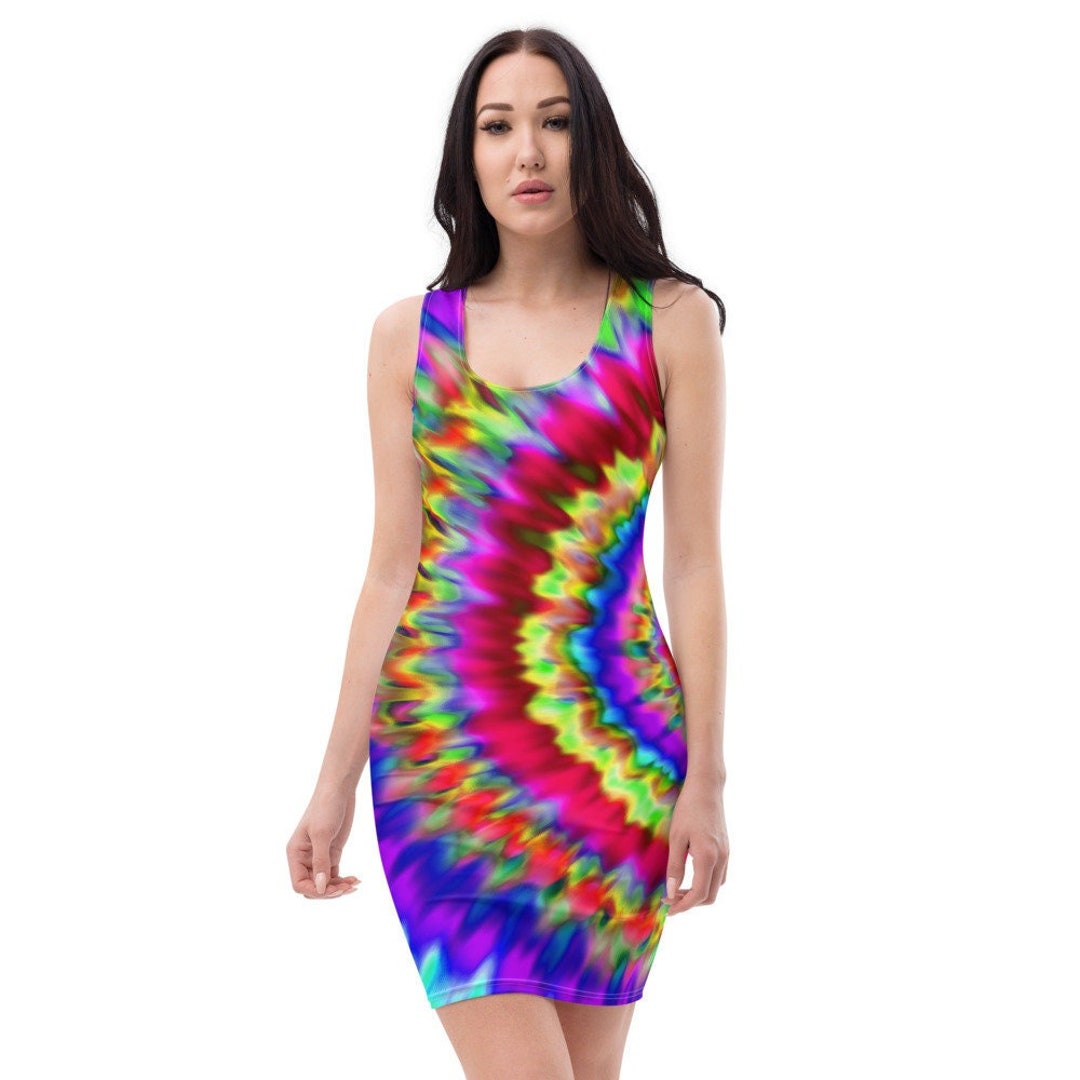 rainbow tie dye bodycon dress Starburst Tie Dye Bodycon Dress The New Retro Online Shop