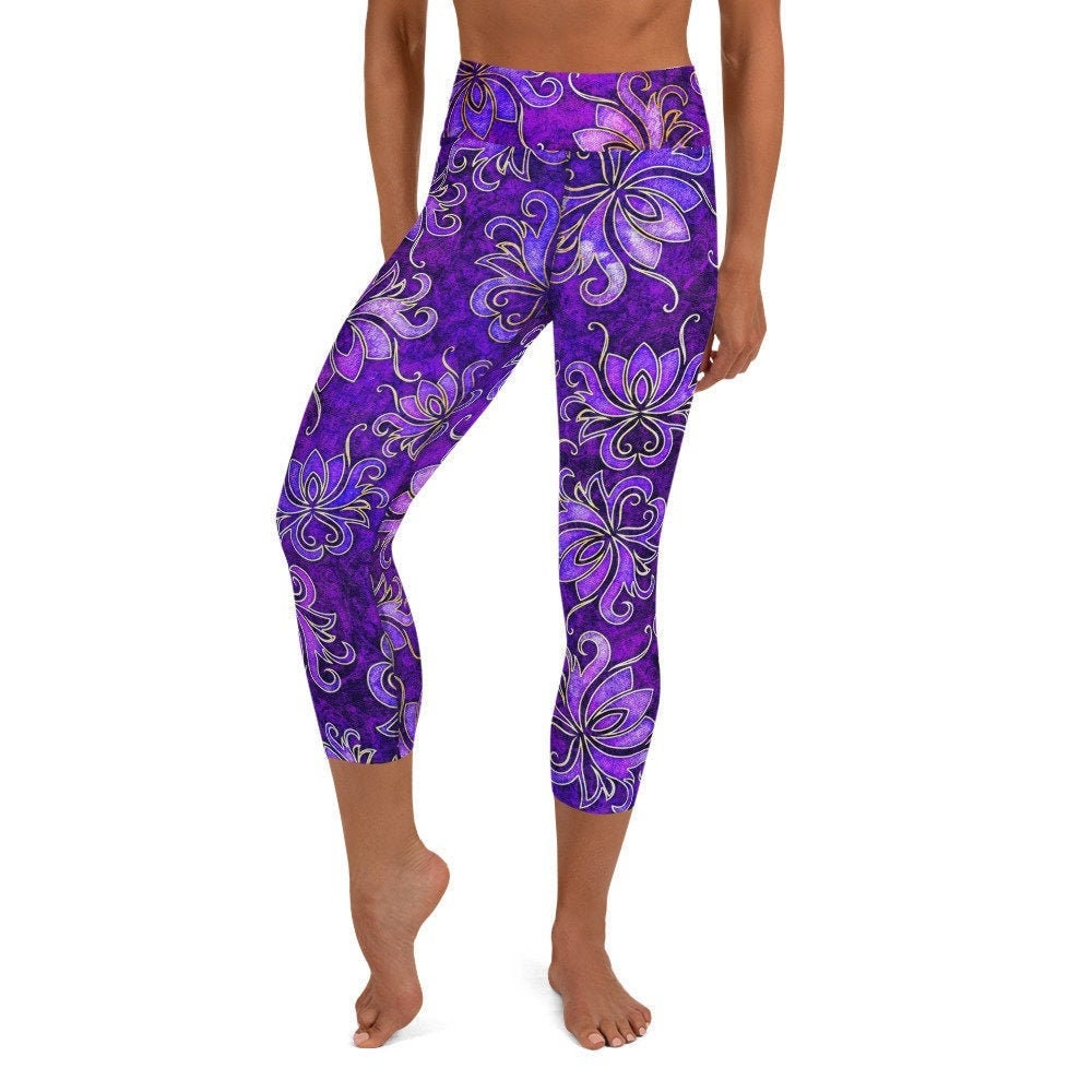 Purple Lotus Flower Grunge Yoga Capri Leggings | Etsy