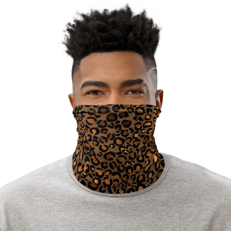 Golden Leopard Print Wildlife Neck Gaiter Scarf Face Shield Breathable Reusable