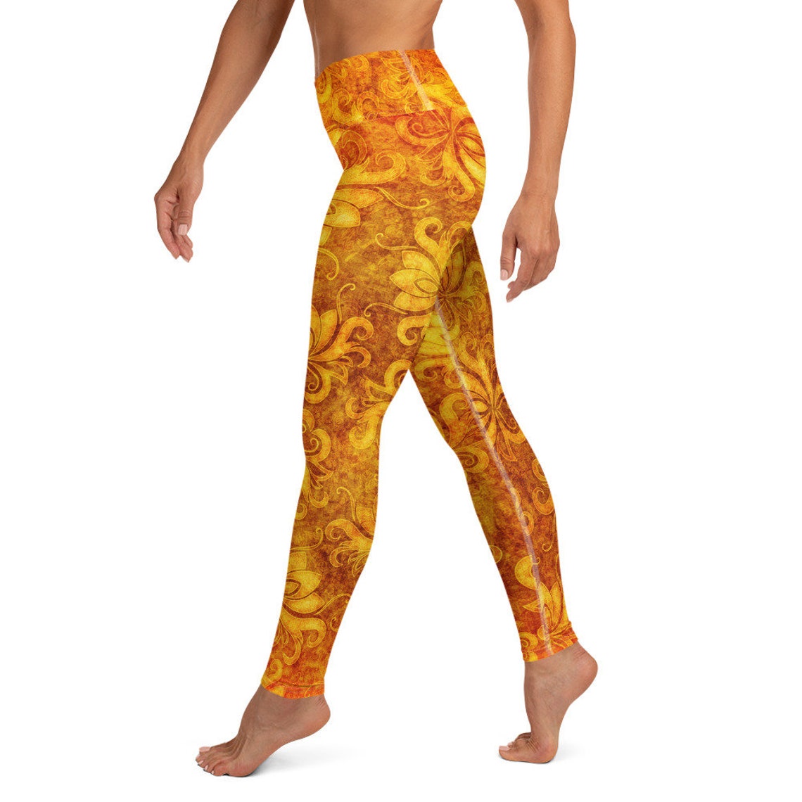 Lotus Flower Orange Grunge Yoga Pants Leggings XS 6X Etsy