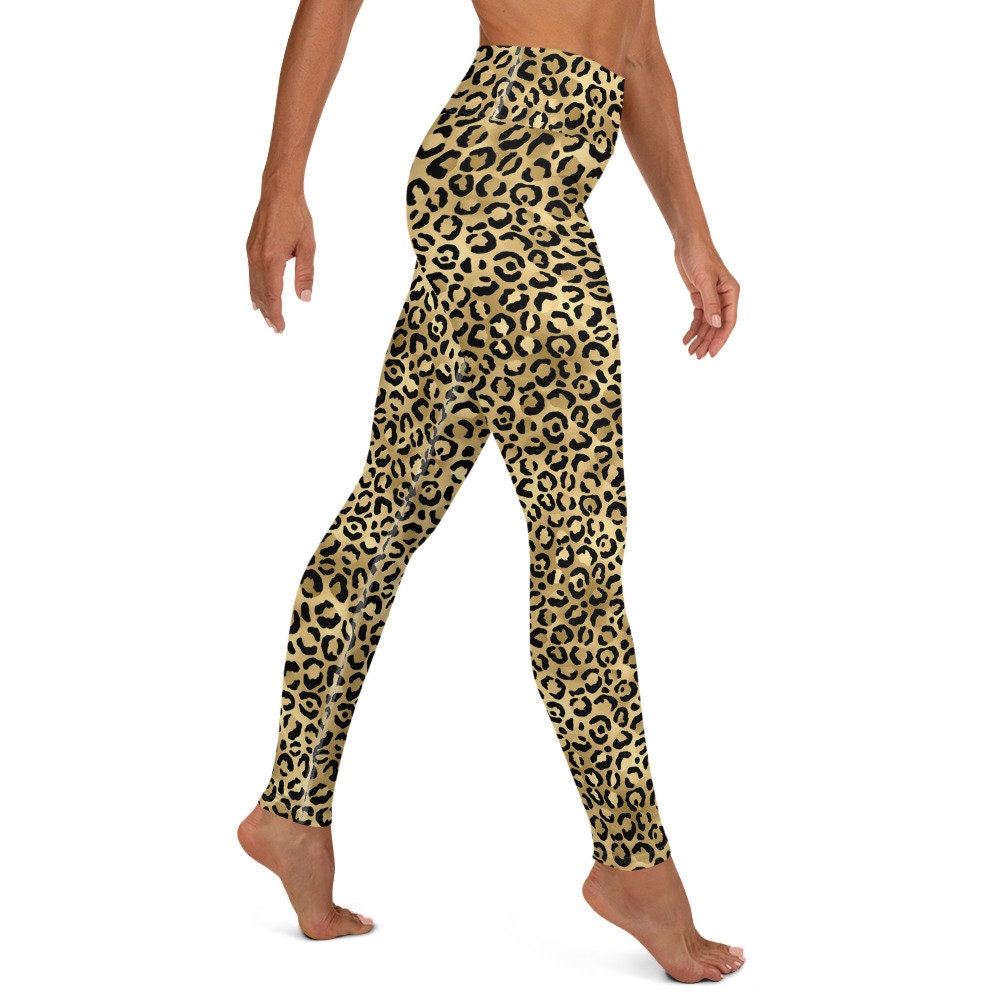 Gold Leopard Print Yoga Pants Leggings Etsy