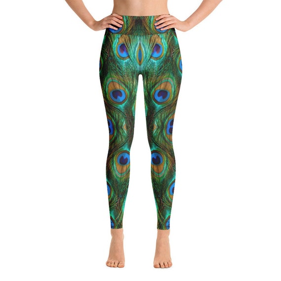 AudreyandIreneGifts Peacock Feathers Abstract Yoga Workout Pants Leggings Meditation