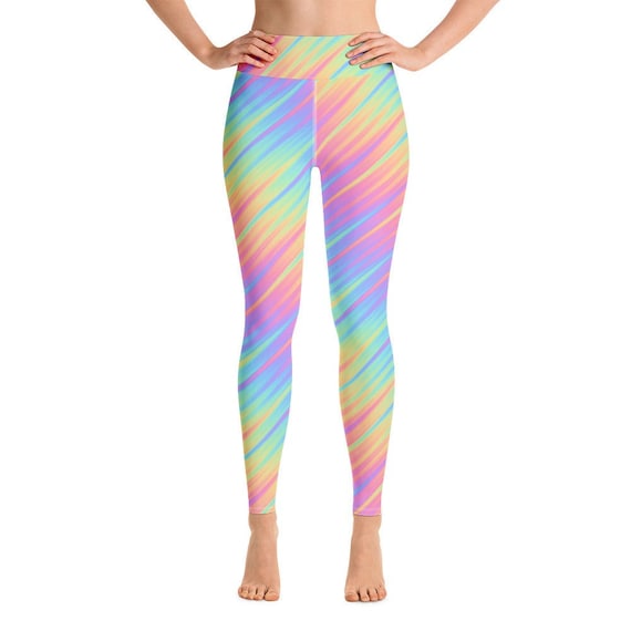 Pastel Rainbow Striped Yoga Workout Pants Leggings Meditation 