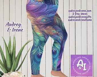 Peacock Feathers | Plus Size | Yoga Pants Leggings | Meditation Gifts