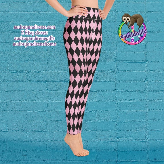 Harley Quinn Pink Black Diamond Yoga Pants Leggings 