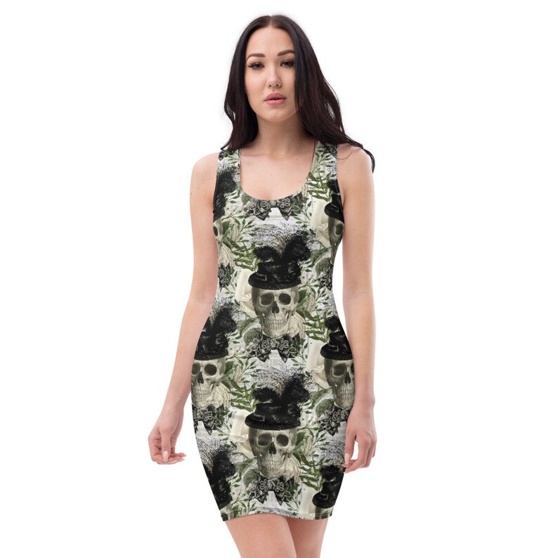 Fancy Skulls Goth Bodycon Fitted Party Dress