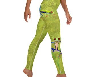 Tree Frogs Green Watercolor Yoga Pants Leggings