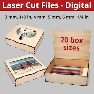 Storage box with lid for laser cutting - 20 sizes - 6 material thicknesses - Storage box - SVG, DXF, PDF - Casket