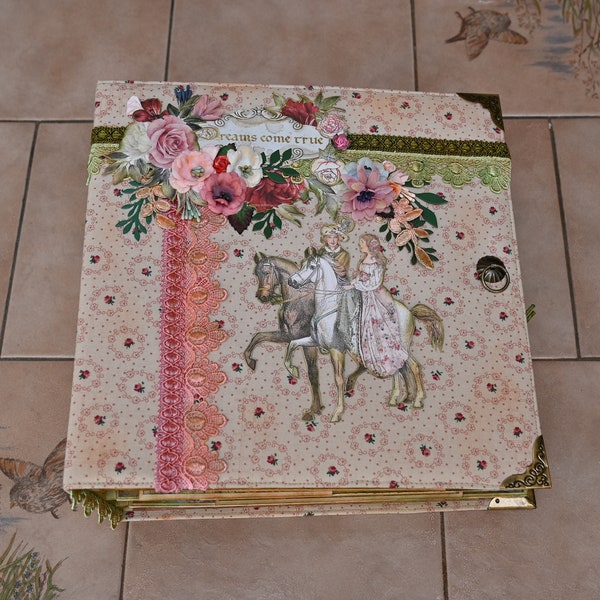 Photo album with Sleeping Beauty motifs. Handmade using scrapbooking technique. Contains numerous pop-up elements and hiding places. Children's album