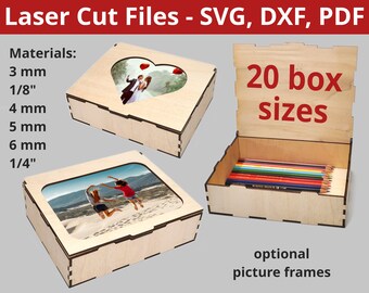 Laser Cut Box with Lid - 20 Sizes - 6 Material Thicknesses - Storage Box - SVG, DXF, PDF
