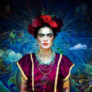 ETERNAMENTE FRIDA - Mix media  Quiropainting on Canvas - 32 x 20 Inches - Tribute, Artistic Version, Legends, Woman, Visionary, Kahlo, Mex