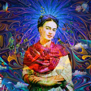 AMOROSAMENTE FRIDA - Mix Media Quiropainting on Canvas, 36 x 24 Inches, Tribute, Artistic Version, Legend, Visionary, Rivera, Kahlo, Painter