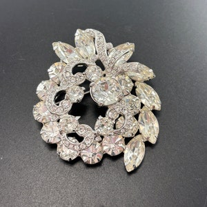 Vintage Eisenberg Clear Rhinestone Rhodium Plated Brooch