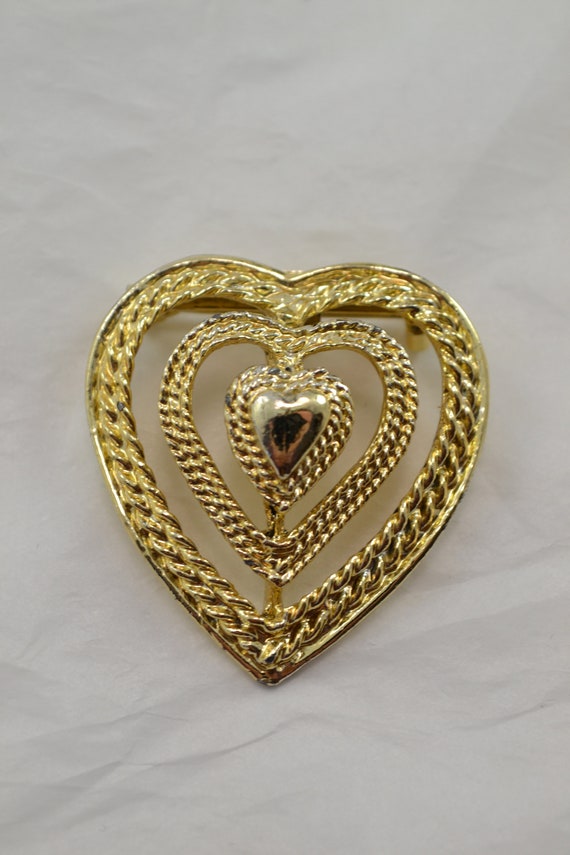 Vintage Gold Tone Signed GERRY'S Heart Brooch Pen… - image 6