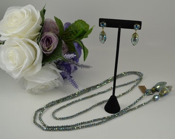 Beautiful Heidi Daus Blue Beaded Necklace and Earring Set
