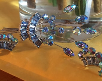 Parure De Bijoux Fantaisie Ancienne - Perles Vertes Avec Boucles D'Oreilles Clip Et Bracelet
