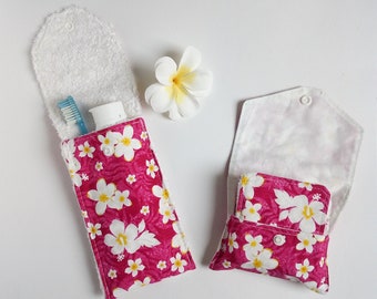 Pochette de voyage pour brosse à dents, motif rose tropicale en coton polynésien