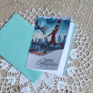 Carte d'anniversaire pour homme basketteur tons bleux