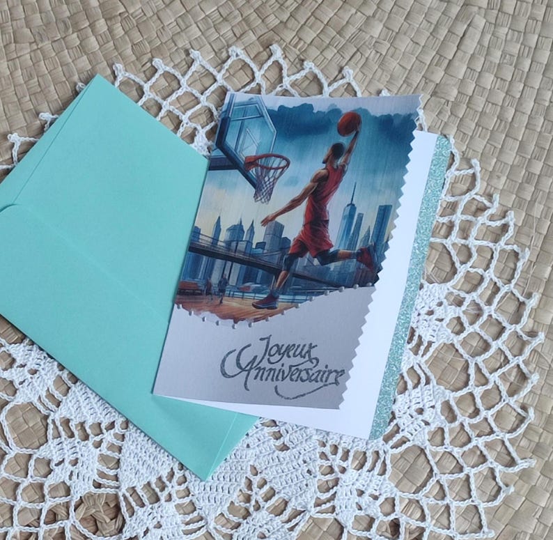 Carte d'anniversaire pour homme basketteur tons bleux