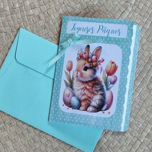 Carte de Pâques verte personnalisée avec lapin - Célébrez les fêtes avec originalité!
