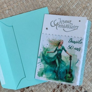 Carte d'anniversaire danseuse femme en vert émeraude - Design élégant Modèle 5