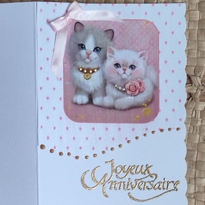 Carte d'anniversaire personnalisée rose avec adorables petits chats - Idéale pour femme ou petite fille Bild 4