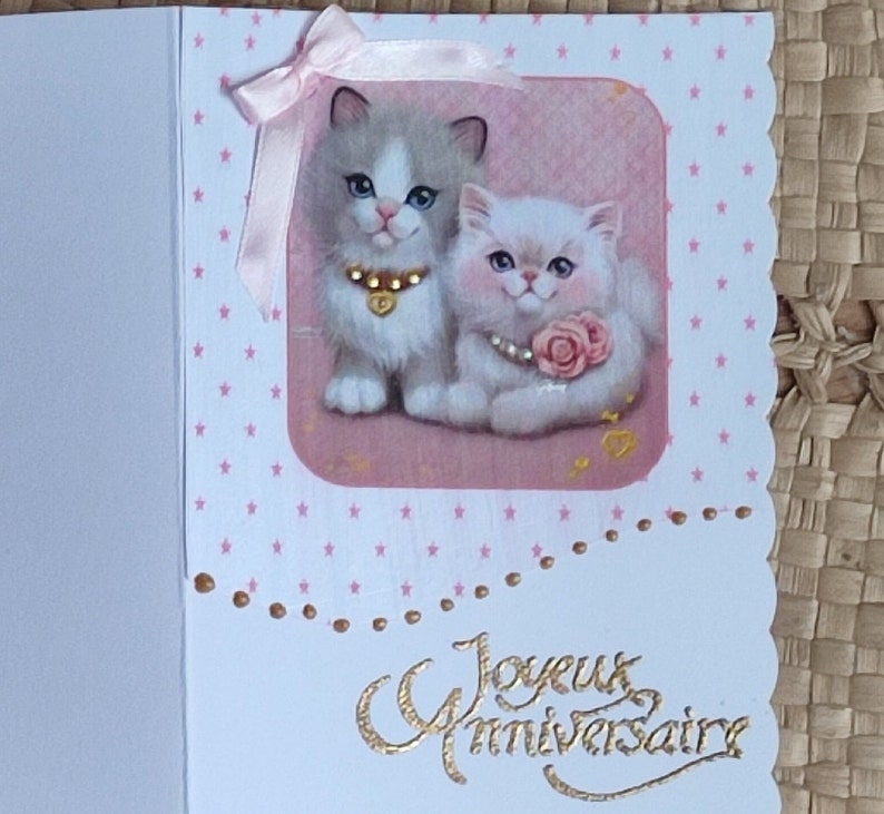 Carte d'anniversaire personnalisée rose avec adorables petits chats - Idéale pour femme ou petite fille Bild 4