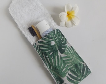 Étui brosse à dents vert en coton imprimé tropical - Pratique et stylé, gardez vos brosses à dents en toute sécurité