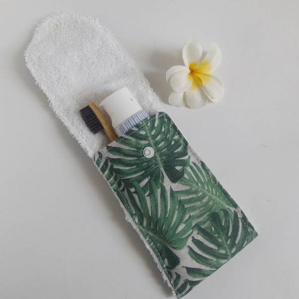 Pochette brosse à dents tissu tropical vert