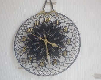 Black and Gold Crochet Lace Wall Clock - Timeless Elegance for Your Home