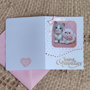 Carte d'anniversaire personnalisée rose avec adorables petits chats - Idéale pour femme ou petite fille Bild 2