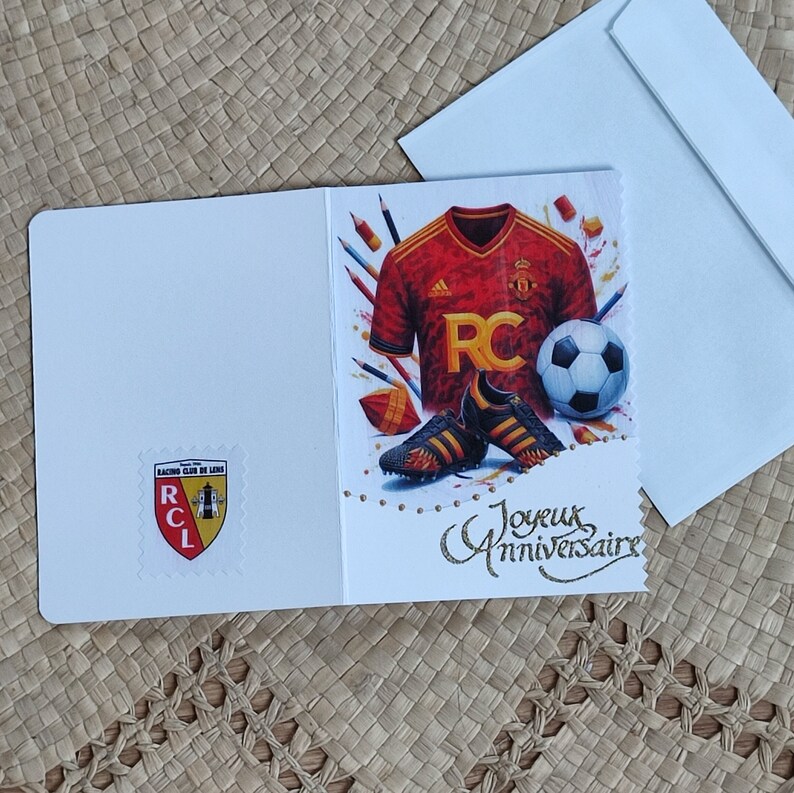 Vue de la carte double du RC Lens en rouge et or