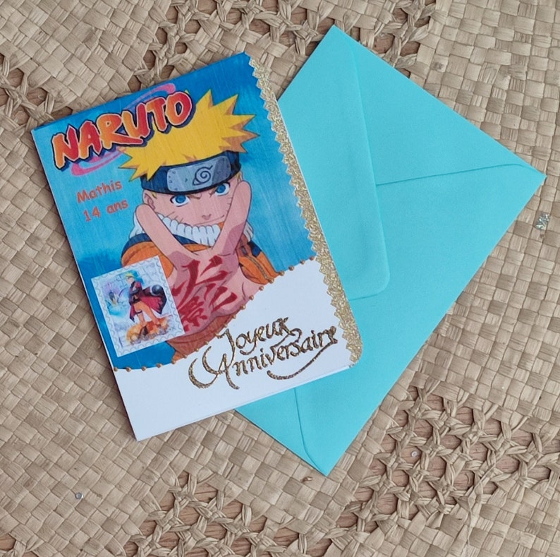 Carte d'anniversaire manga Naruto personnalisée - Idéale pour les fans de Naruto Modèle 2