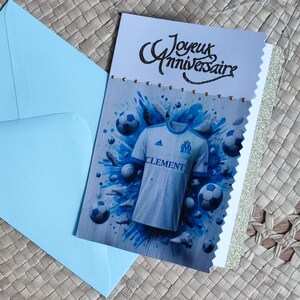 Carte d'anniversaire personnalisée foot rouge et or OM bis