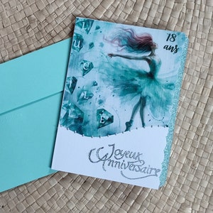 Carte d'anniversaire danseuse femme en vert émeraude - Design élégant Modèle 3