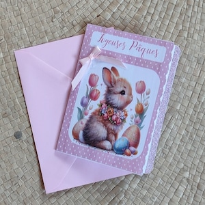 Carte de Pâques rose personnalisée avec lapin - Célébrez les fêtes avec originalité!