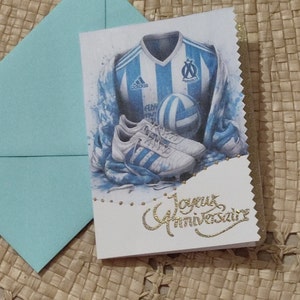 Carte de foot OM en bleu et blanc