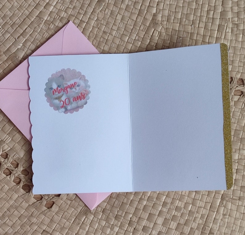 Carte d'anniversaire personnalisée rose avec adorables petits chats - Idéale pour femme ou petite fille Bild 3