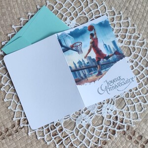 Carte d'anniversaire pour homme basketteur tons bleux