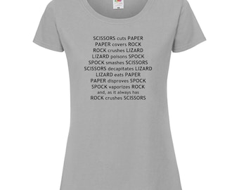Rock Paper Scissors Lizard Spock Rules Ladies T-Shirt