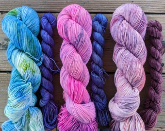 Fingering weight sets, 100g@437yds, & a 20g@87yds, super wash merino and nylon 80/20