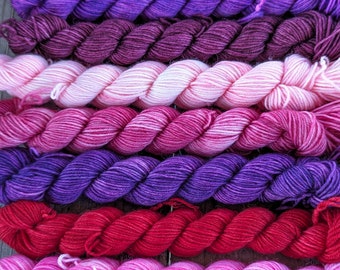 Fingering weight mini sets, various amounts, 20 grams, 87 yards Super wash merino and nylon