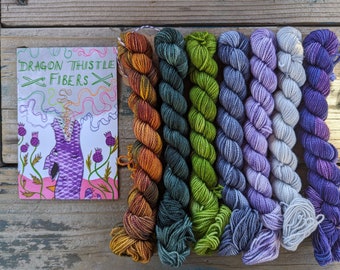 Dragon Thistle winter set, 7 - 20 gram minis, @ 87 yards each, super wash merino and nylon 75/25