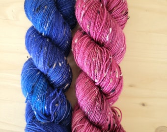 Fingering weight, 100 grams, 438 yards, super wash merino and donegal neps